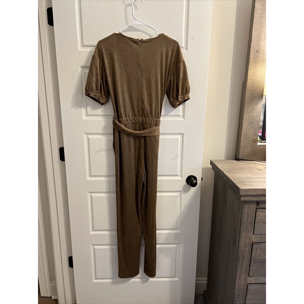 Halston Womens Sepia Jumpsuit Brown‎ Stretch V Neck Short Sleeve Tie Snap XS - Picture 3 of 3